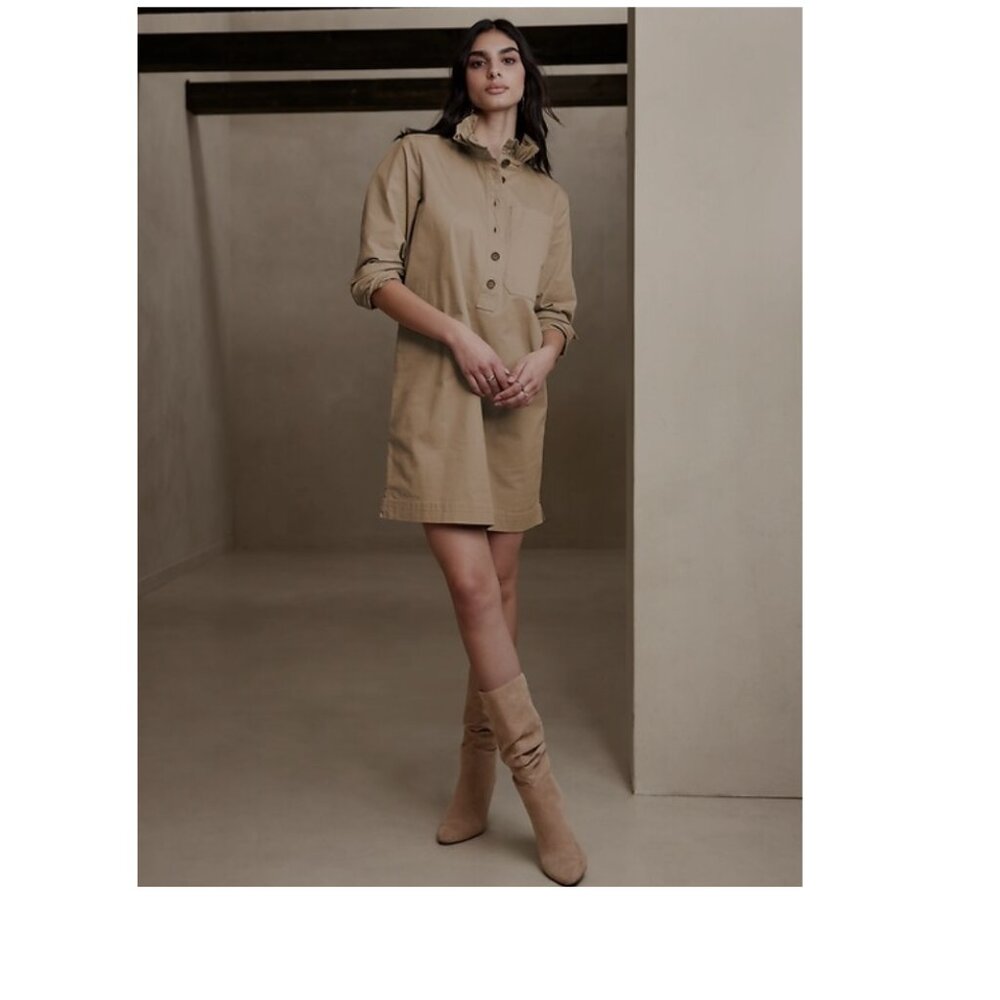 🤎✨‎ Banana Republic Factory Ruffle-Neck Mini Shirtdress | NWT ✨🤎